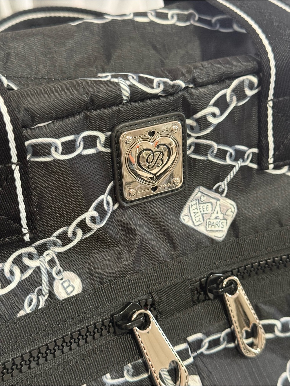 NWOT "Links of Love" Brighton Jetsetter Duffle Bag in black & white - Picture 4 of 16
